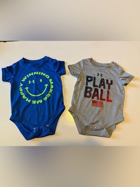 Under Armour Kids' Short Sleeve One-Piece Bodysuit - Blue and Gray Lot of 2 NEW